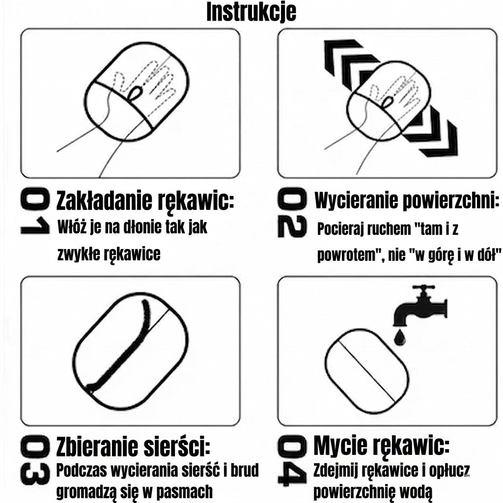 Rękawice do usuwania sierści zwierząt z elektryczności statycznej