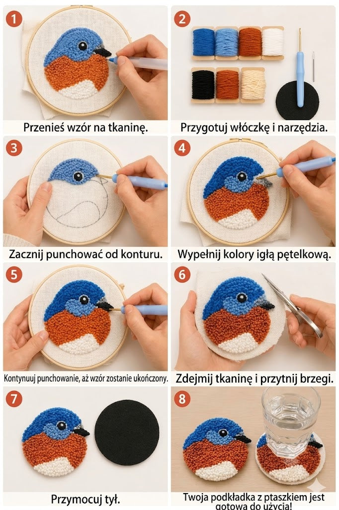 Zestaw do robienia na drutach podstawek w kształcie ptaków DIY