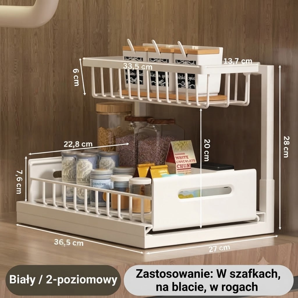Dwupoziomowa wysuwana półka do szafek dolnych