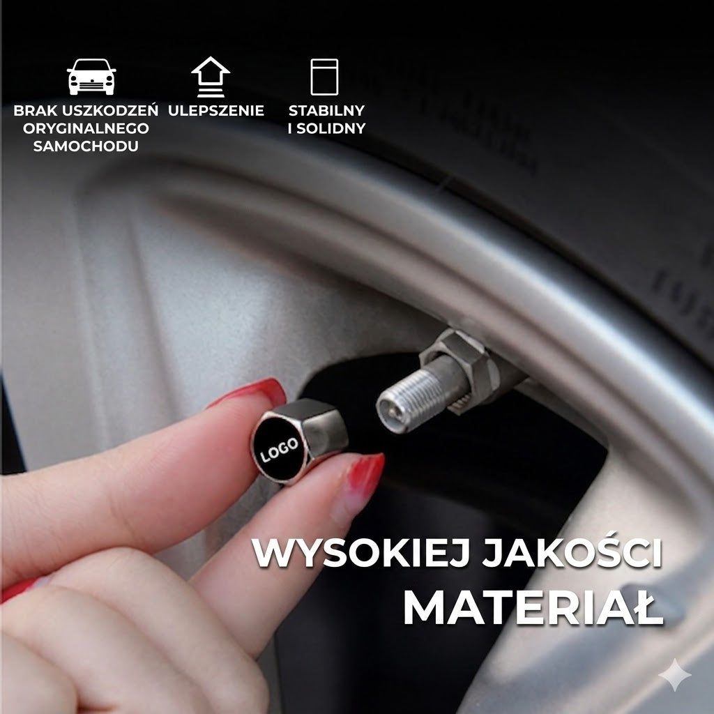 Luksusowe nakrętki na wentyle z logo samochodu – komplet 4 szt.