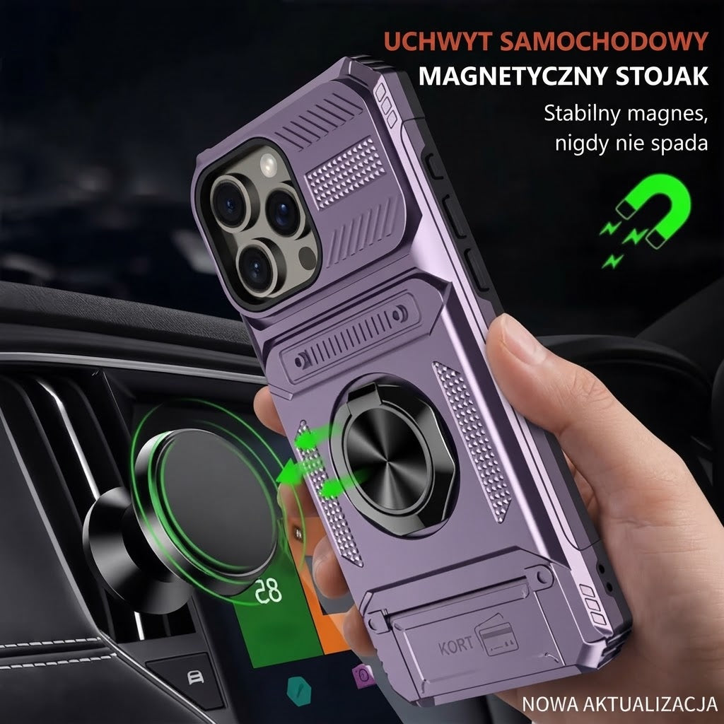 Wstrząsoodporne etui do iPhone'a z przegródką na karty i zintegrowanym uchwytem na ring