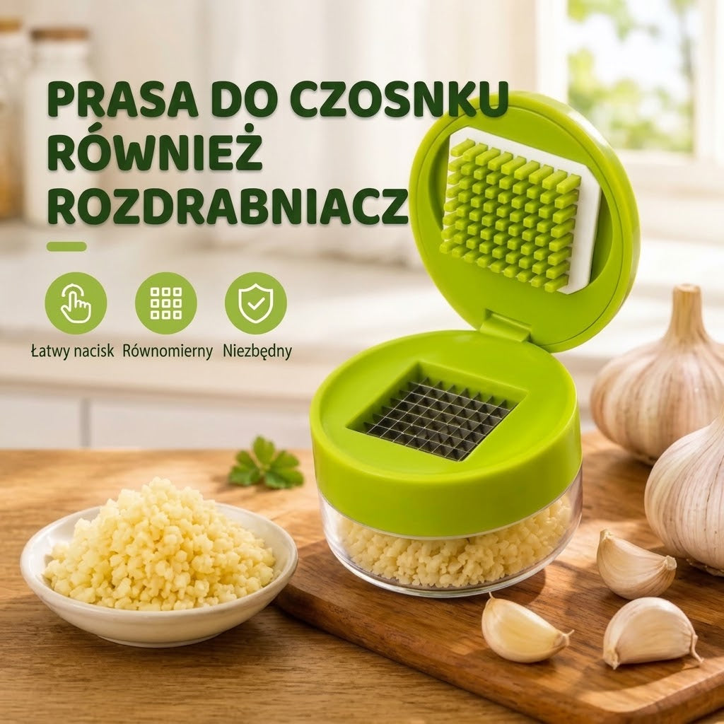 Kompaktowa wyciskarka do czosnku z pojemnikiem