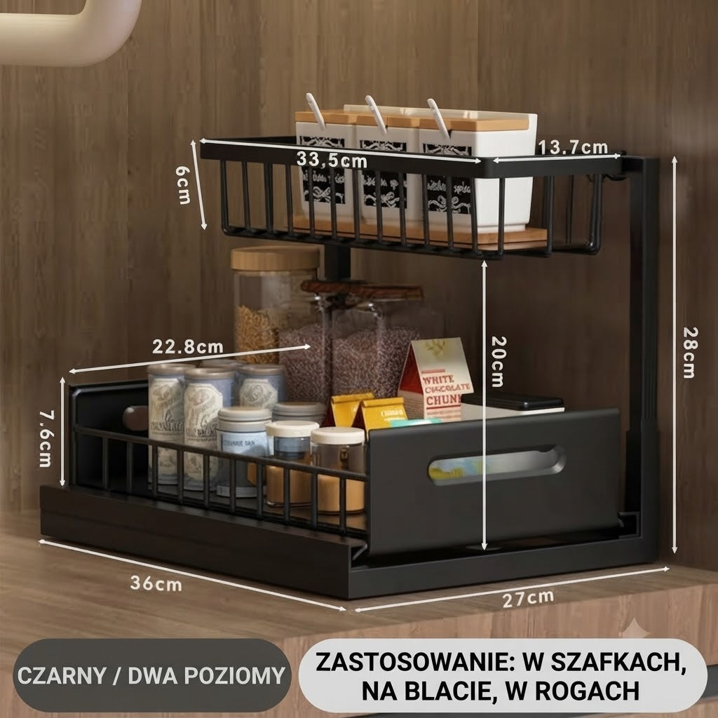 Dwupoziomowa wysuwana półka do szafek dolnych