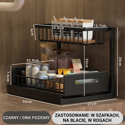 Dwupoziomowa wysuwana półka do szafek dolnych