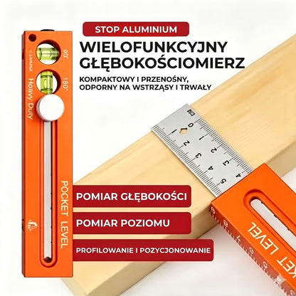 Wielofunkcyjny głębokościomierz z poziomicą - narzędzie pomiarowe do drewna i DIY