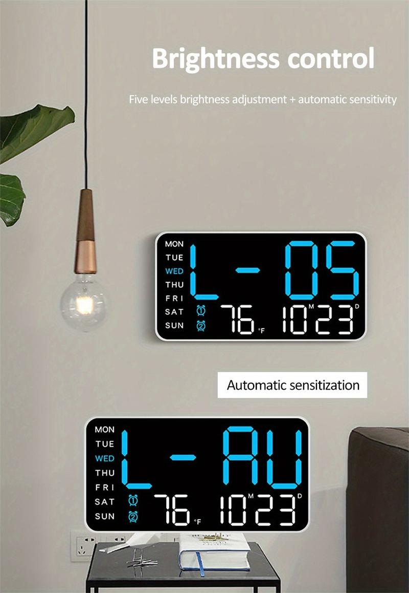 Duży zegar ścienny cyfrowy LED – Nowoczesny zegar elektroniczny z datą i temperaturą