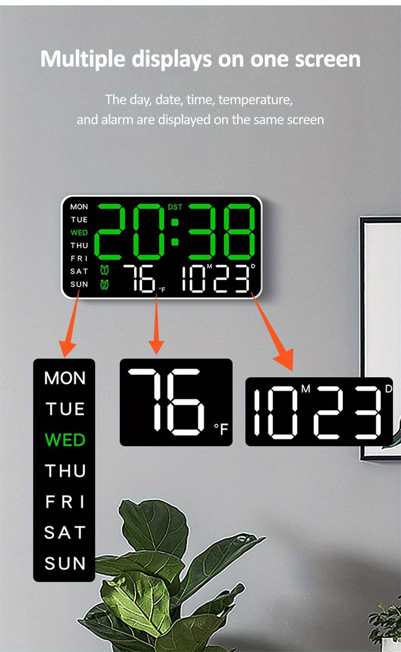 Duży zegar ścienny cyfrowy LED – Nowoczesny zegar elektroniczny z datą i temperaturą