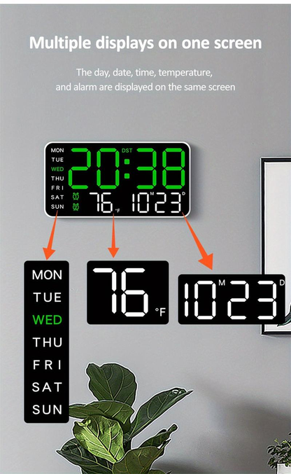 Duży zegar ścienny cyfrowy LED – Nowoczesny zegar elektroniczny z datą i temperaturą
