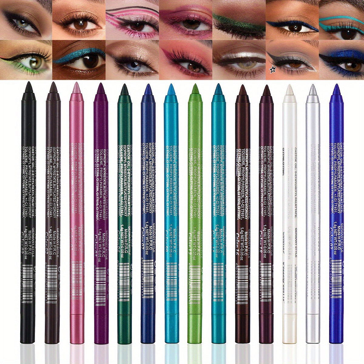 14-częściowy zestaw wodoodpornych, kolorowych żelowych eyelinerów 👁️🌈✏️