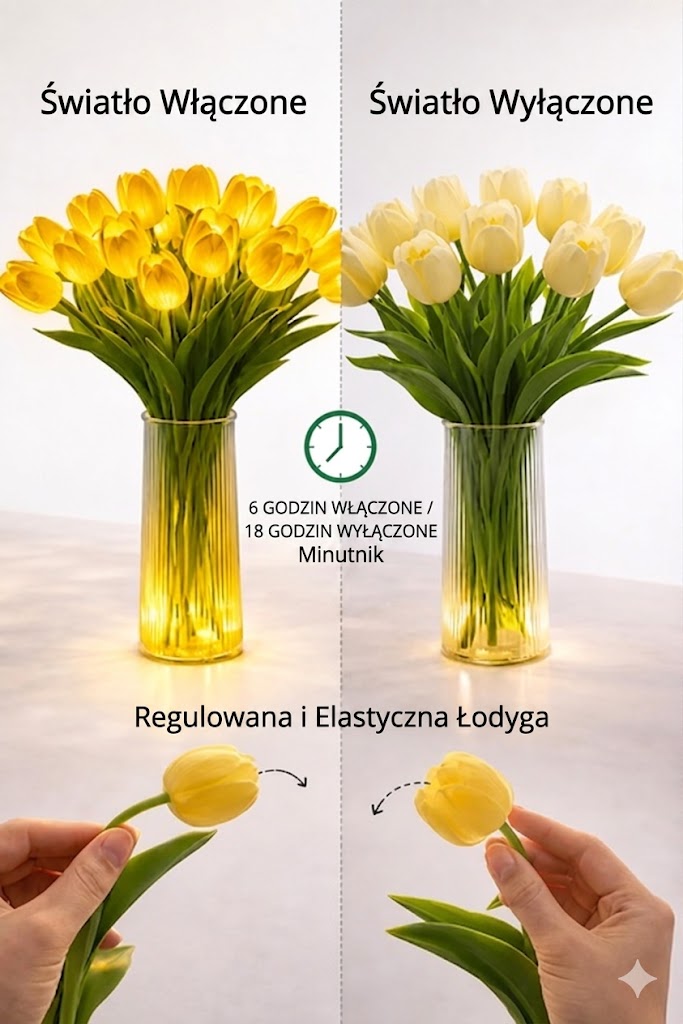 Romantyczna lampa LED Tulipany – Nastrojowa lampka nocna – Sztuczne kwiaty z podświetleniem – Dekoracja