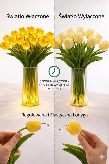 Romantyczna lampa LED Tulipany – Nastrojowa lampka nocna – Sztuczne kwiaty z podświetleniem – Dekoracja