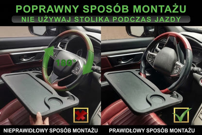 Dwustronna półka na kierownicę samochodową – stolik pod laptopa