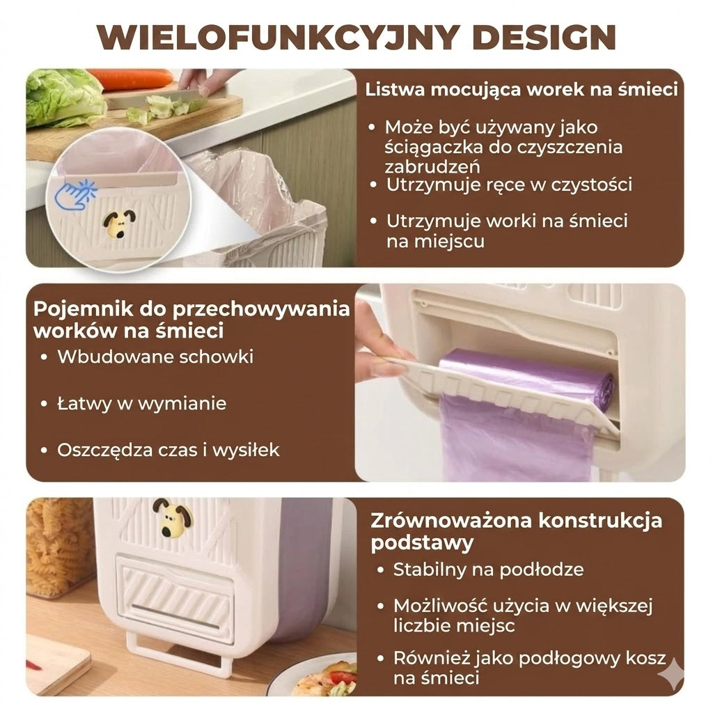 Oszczędzający miejsce składany kosz na śmieci
