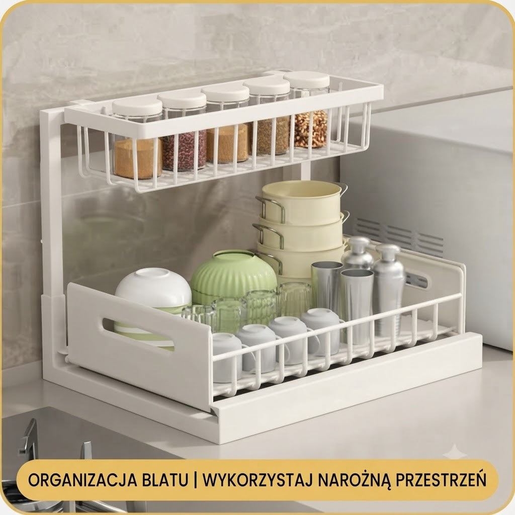 Dwupoziomowa wysuwana półka do szafek dolnych