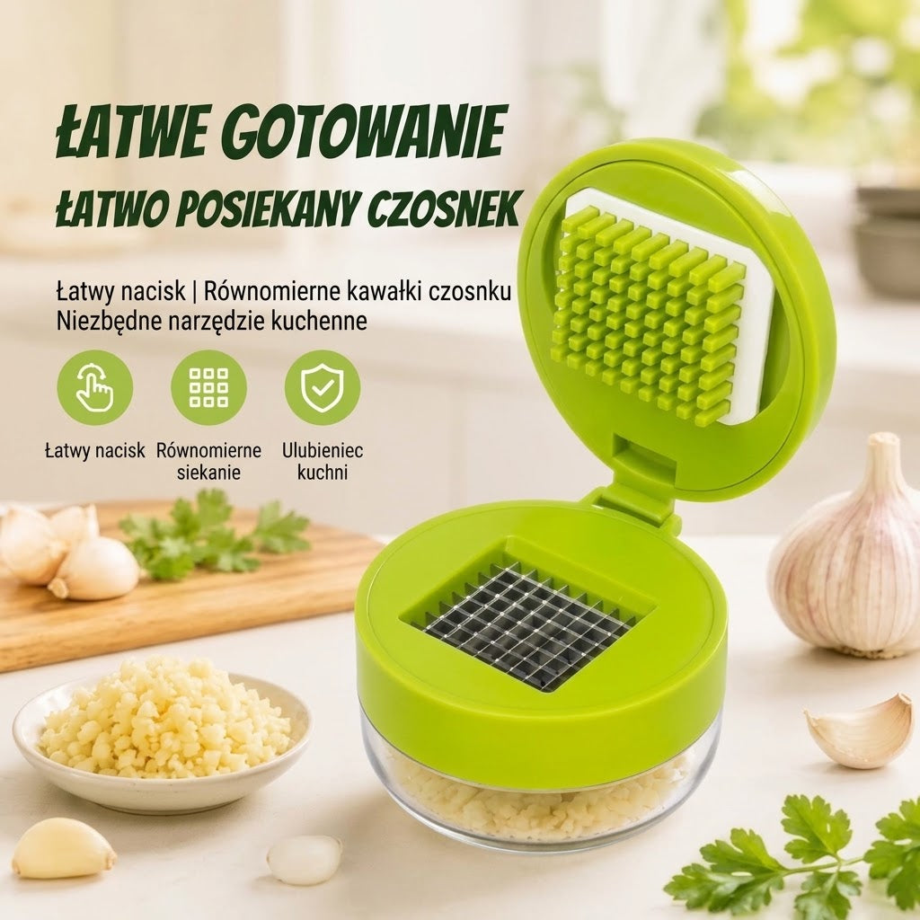 Kompaktowa wyciskarka do czosnku z pojemnikiem