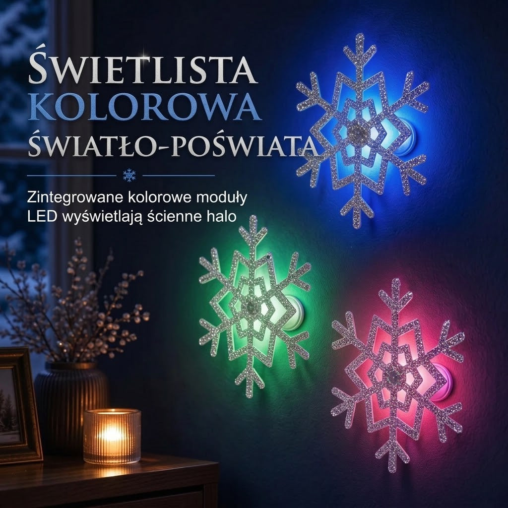 Świecąca naklejka ścienna z wzorem płatków śniegu