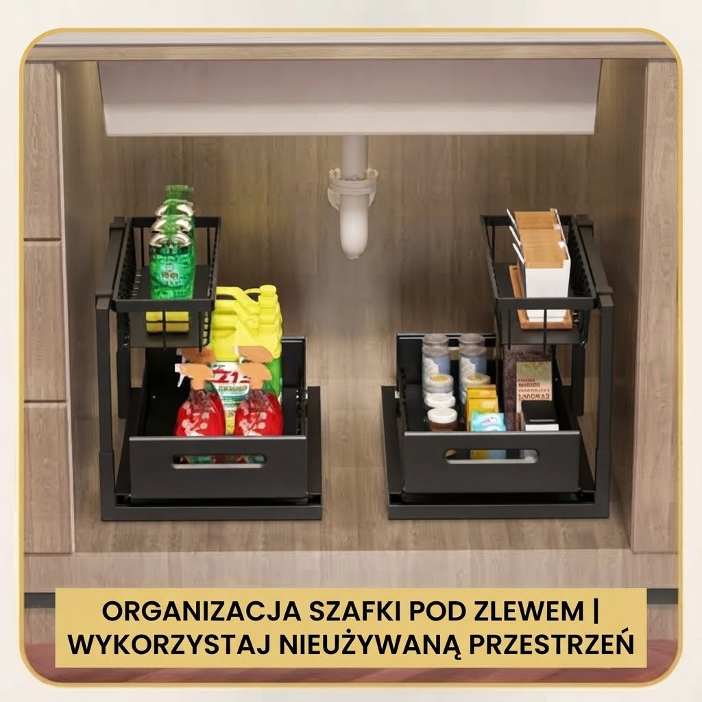 Dwupoziomowa wysuwana półka do szafek dolnych