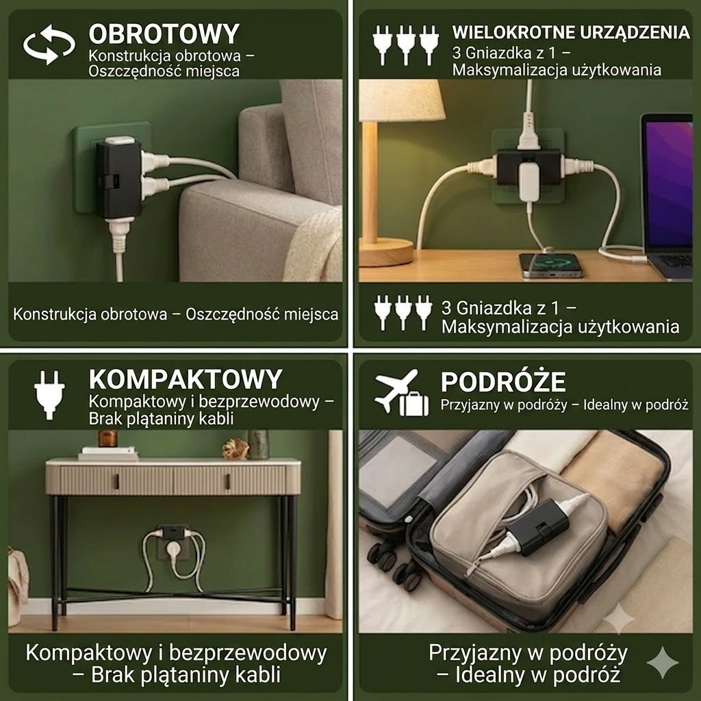 🔌 Obrotowe gniazdko elektryczne – praktyczne rozwiązanie do ciasnych przestrzeni