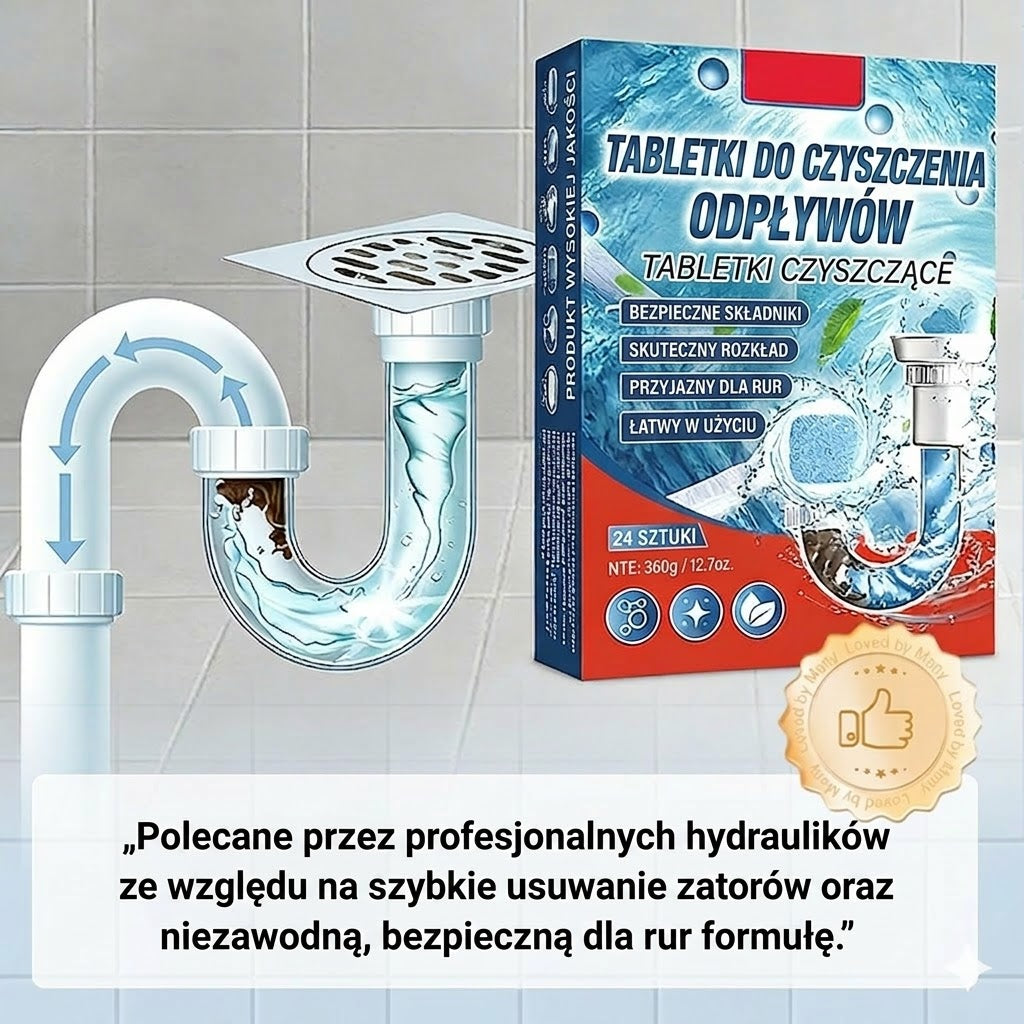 🚽 Tabletki do szybkiego udrażniania rur – odpowiednie do kuchni, łazienek i odpływów.