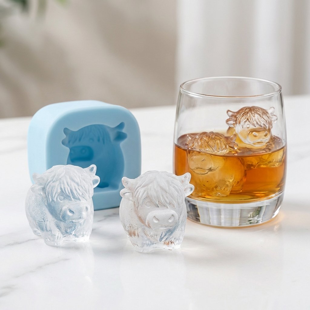 🐮 Mini szkocka krowa wyżynna – silikonowa forma do lodu 3D