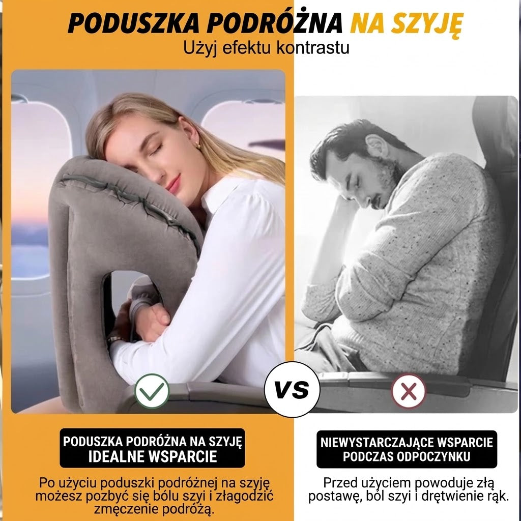 Dmuchana ergonomiczna poduszka podróżna – Kompaktowa i przenośna poduszka pod szyję do samolotu, pociągu i samochodu