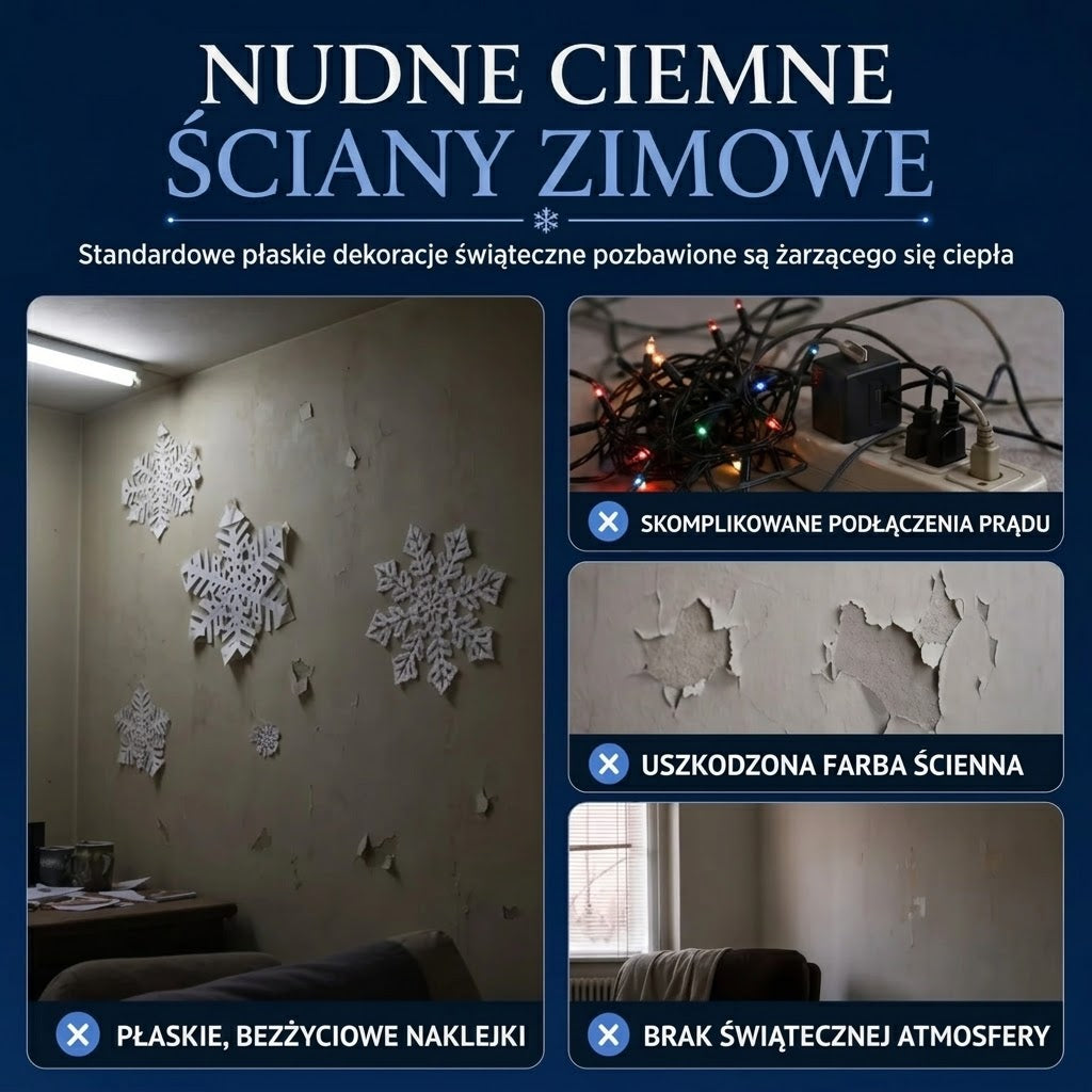 Świecąca naklejka ścienna z wzorem płatków śniegu