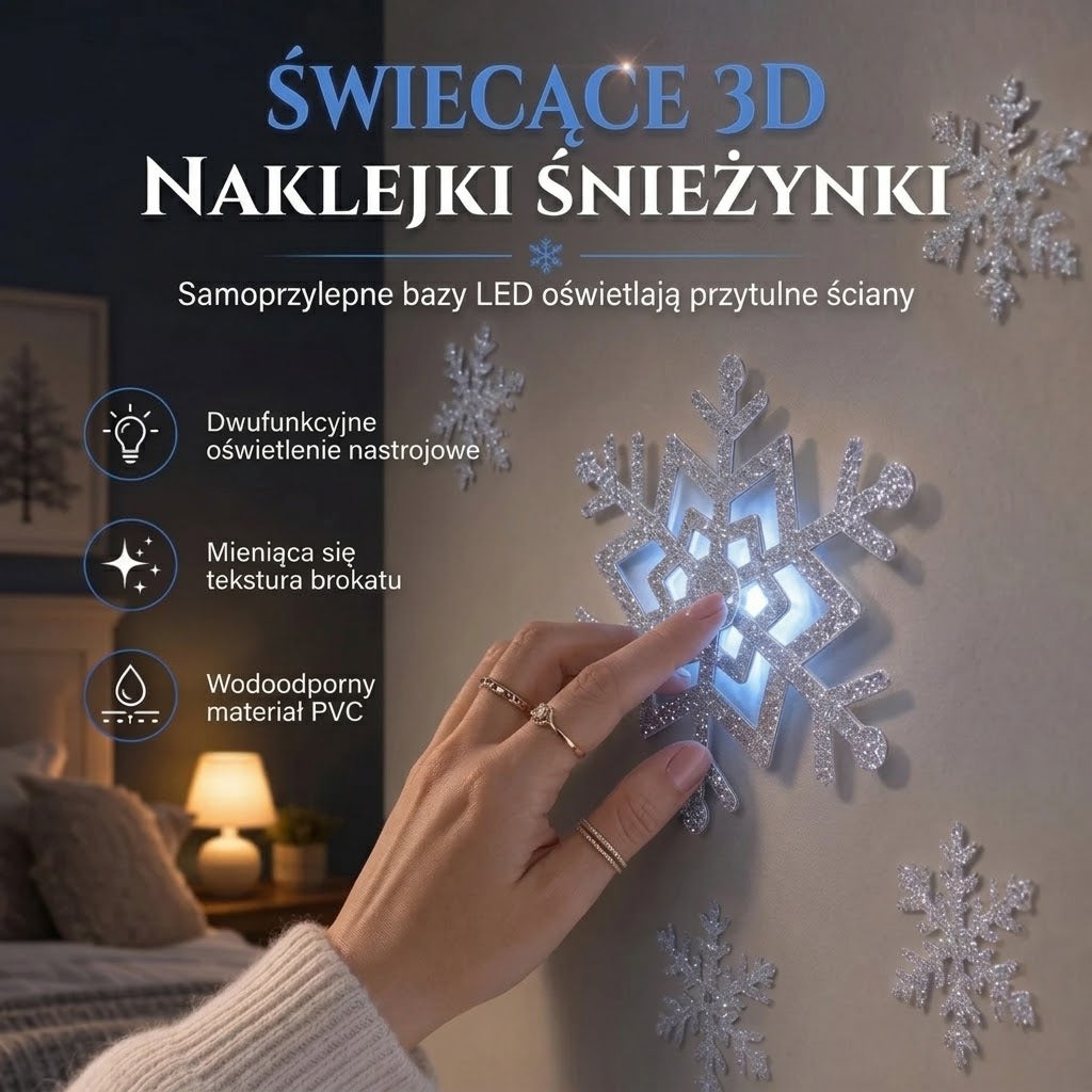 Świecąca naklejka ścienna z wzorem płatków śniegu