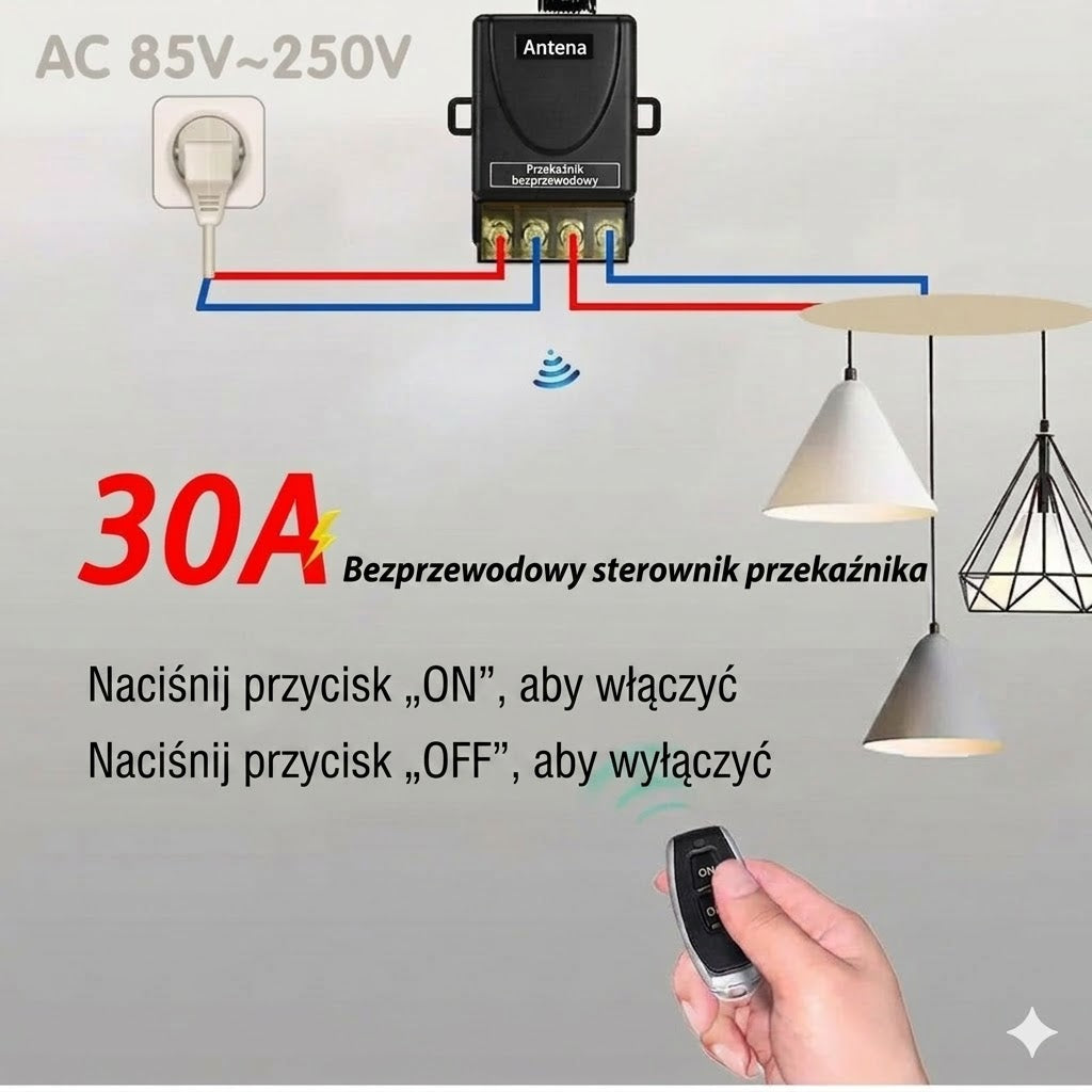 💥Bezprzewodowy zestaw pilota i odbiornika – Uniwersalny – Plug & Play – Bez kabli⚡