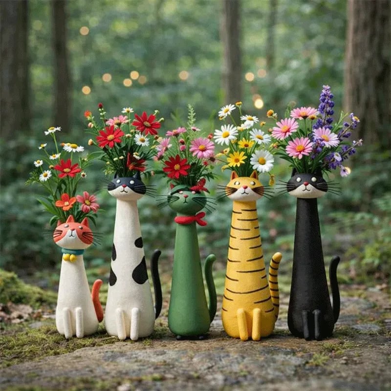 😻 Ręcznie robiony ceramiczny wazon z kotem – Unikalny, oryginalny design – Wazon dekoracyjny dla miłośników kotów