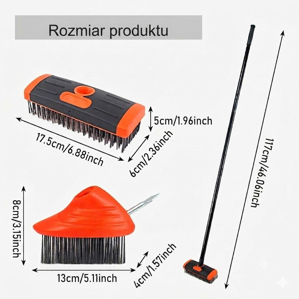 🧹 Zestaw szczotek do szczelin — narzędzie ogrodnicze 3 w 1, idealne na podwórka i podjazdy