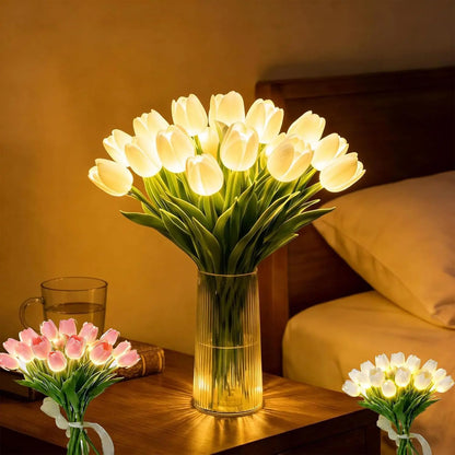 Romantyczna lampa LED Tulipany – Nastrojowa lampka nocna – Sztuczne kwiaty z podświetleniem – Dekoracja