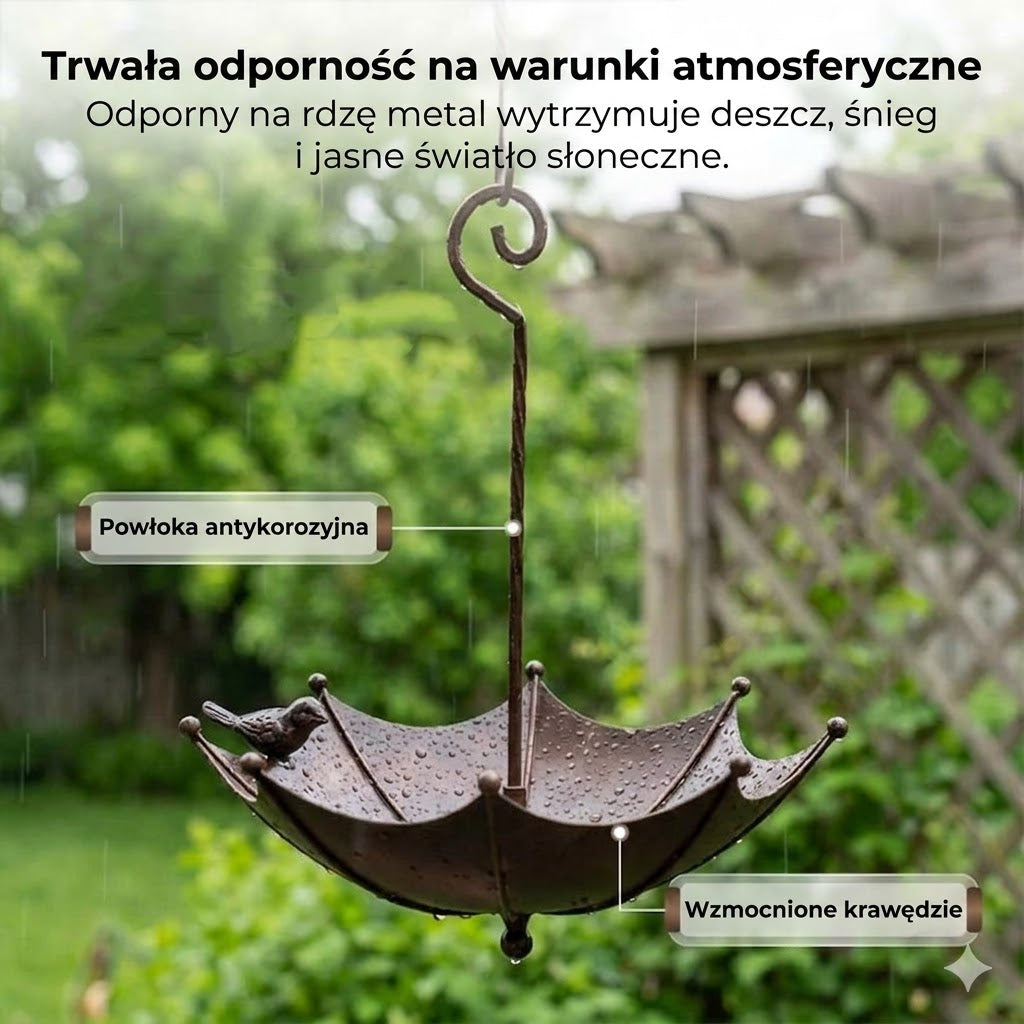 Wiszący karmnik dla ptaków i poidełko – Karmnik silosowy w kształcie parasola – Stacja karmienia 2 w 1
