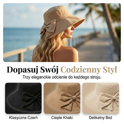 🎀 Damski kapelusz przeciwsłoneczny z szerokim rondem i kokardą – składany