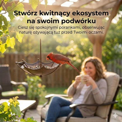 Wiszący karmnik dla ptaków i poidełko – Karmnik silosowy w kształcie parasola – Stacja karmienia 2 w 1
