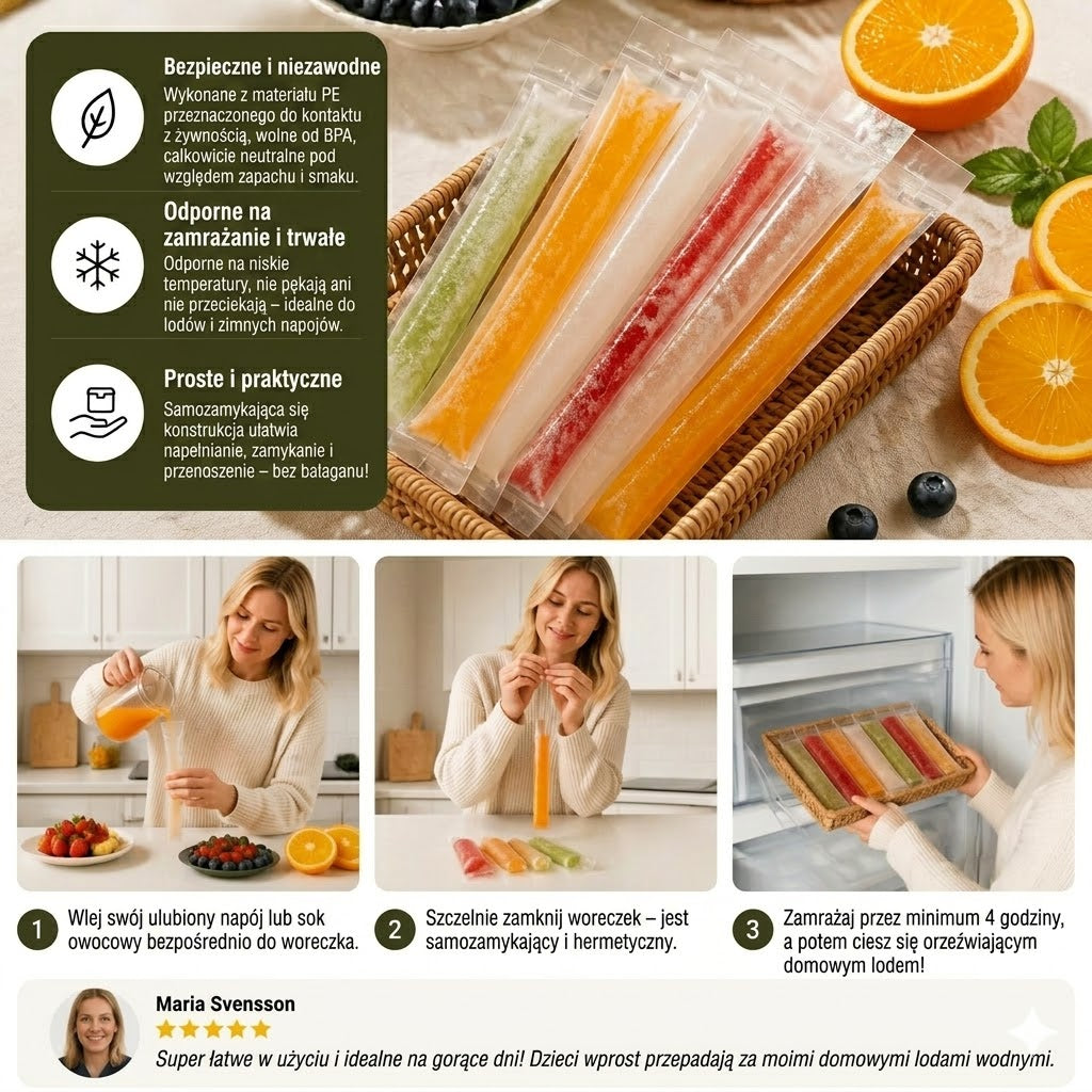 DIY Woreczki na Lody (100 szt.) - Jednorazowe Foremki do Lodów