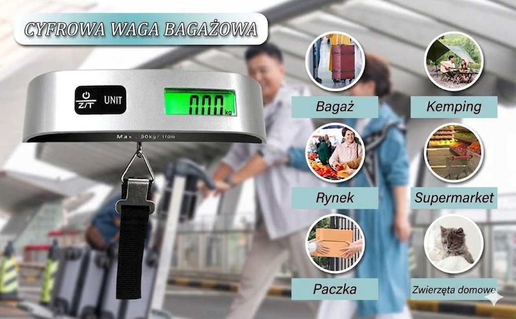 Przenośna waga bagażowa z wyświetlaczem LCD