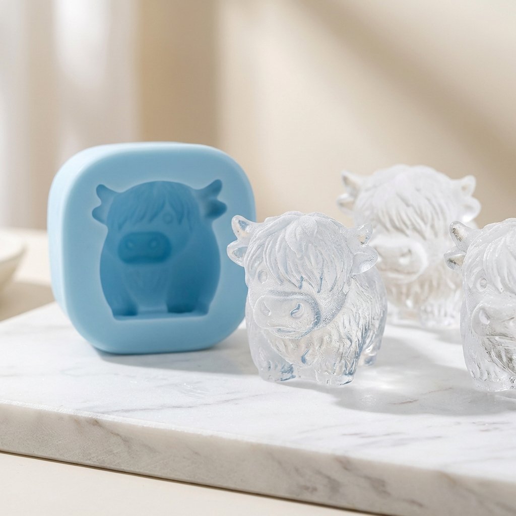 🐮 Mini szkocka krowa wyżynna – silikonowa forma do lodu 3D