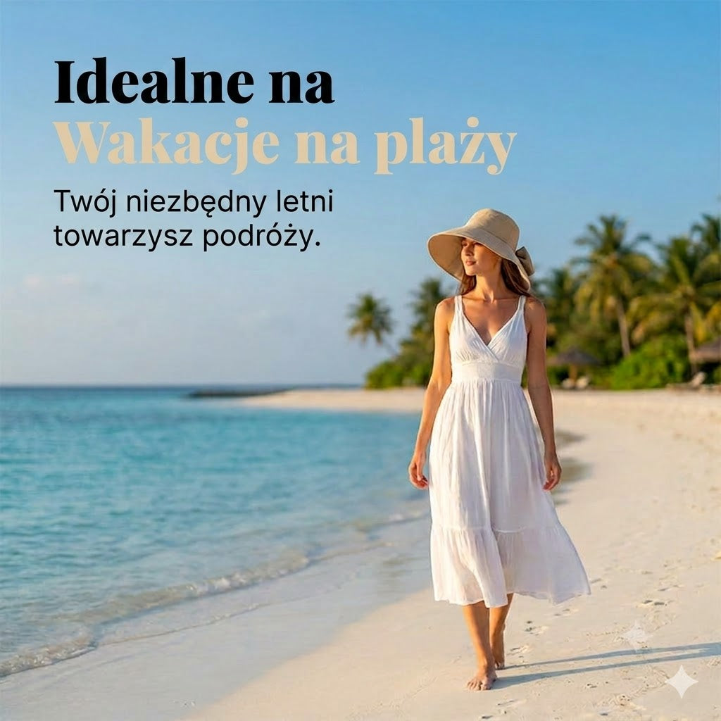 🎀 Damski kapelusz przeciwsłoneczny z szerokim rondem i kokardą – składany