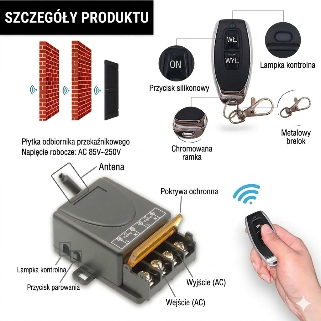 💥Bezprzewodowy zestaw pilota i odbiornika – Uniwersalny – Plug & Play – Bez kabli⚡
