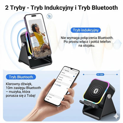 Bezprzewodowy głośnik indukcyjny z uchwytem na telefon