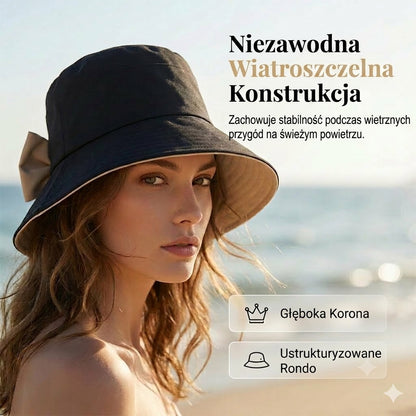 🎀 Damski kapelusz przeciwsłoneczny z szerokim rondem i kokardą – składany