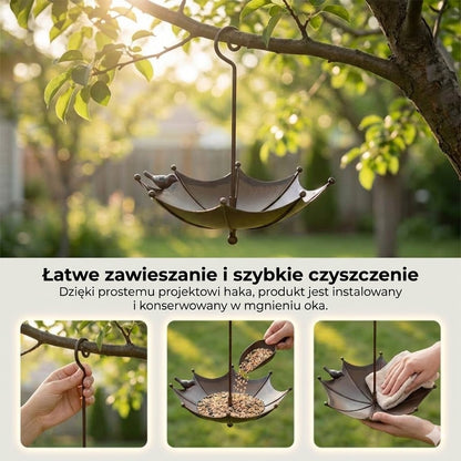 Wiszący karmnik dla ptaków i poidełko – Karmnik silosowy w kształcie parasola – Stacja karmienia 2 w 1