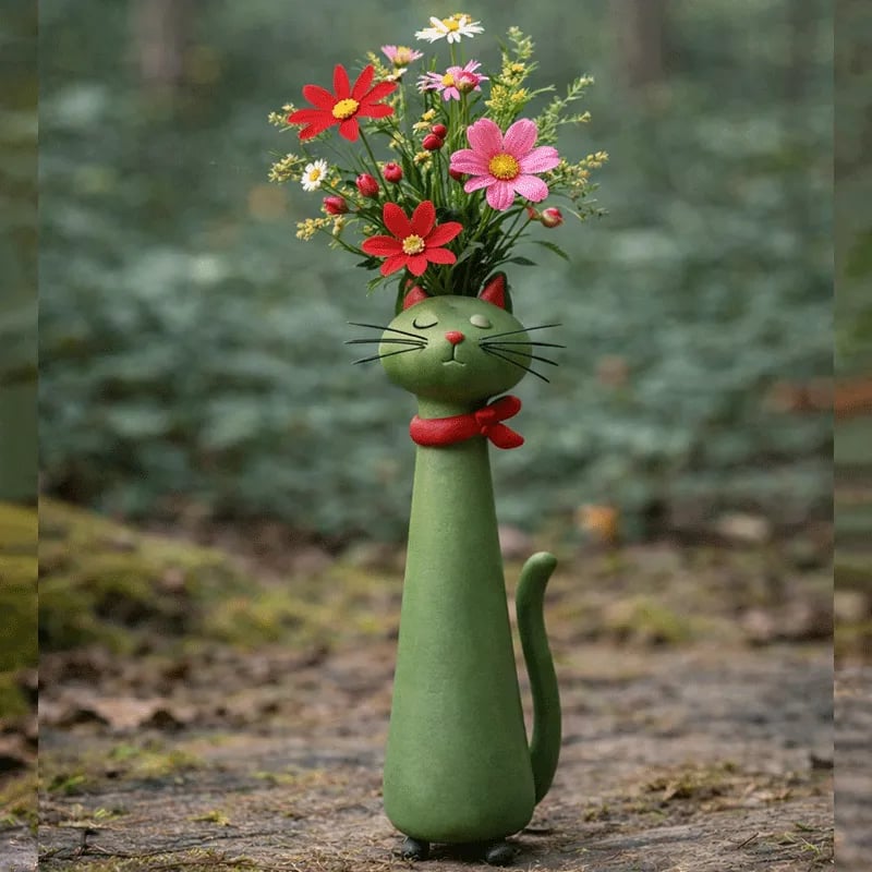 😻 Ręcznie robiony ceramiczny wazon z kotem – Unikalny, oryginalny design – Wazon dekoracyjny dla miłośników kotów