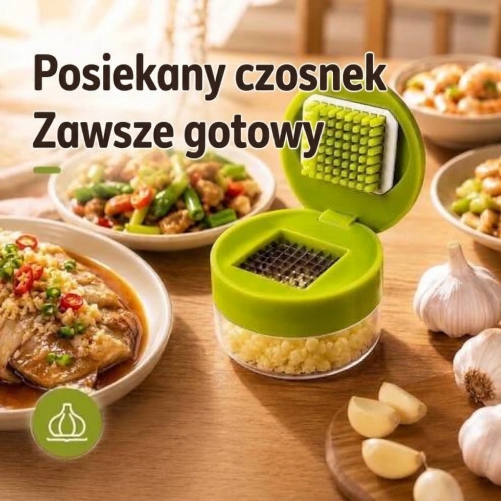 Kompaktowa wyciskarka do czosnku z pojemnikiem