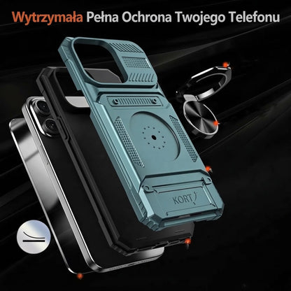 Wstrząsoodporne etui do iPhone'a z przegródką na karty i zintegrowanym uchwytem na ring