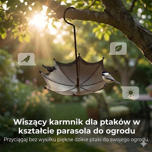 Wiszący karmnik dla ptaków i poidełko – Karmnik silosowy w kształcie parasola – Stacja karmienia 2 w 1