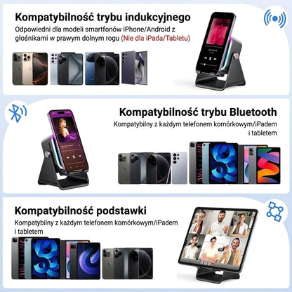 Bezprzewodowy głośnik indukcyjny z uchwytem na telefon