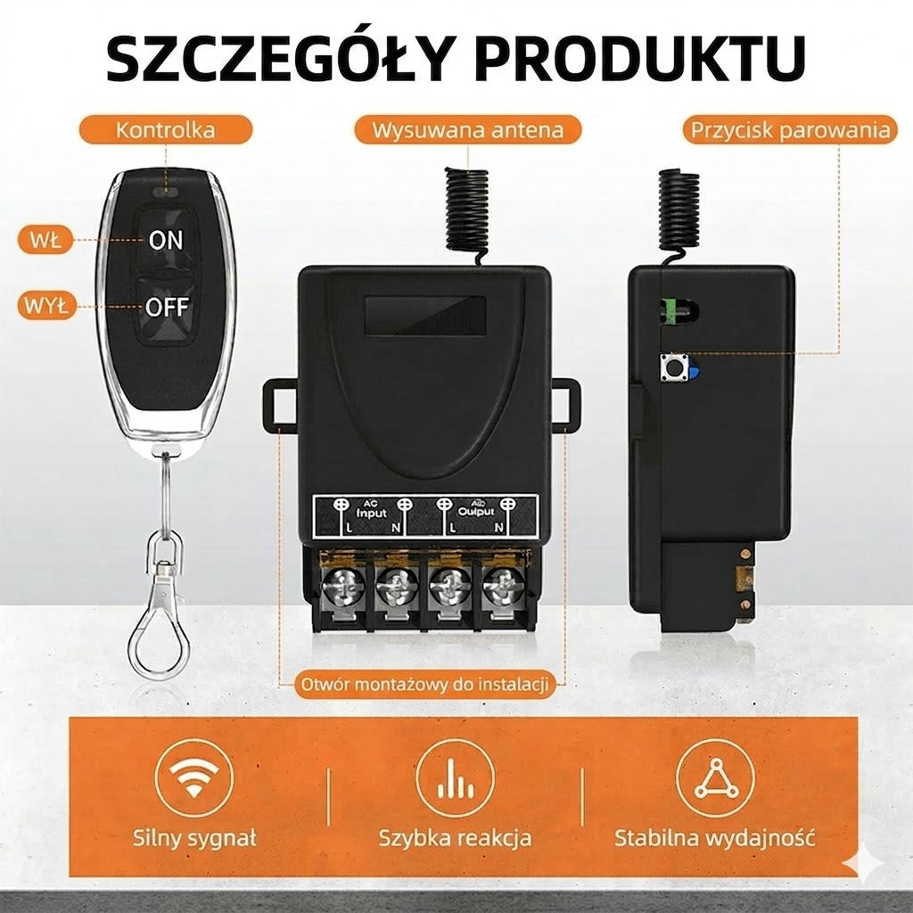 💥Bezprzewodowy zestaw pilota i odbiornika – Uniwersalny – Plug & Play – Bez kabli⚡