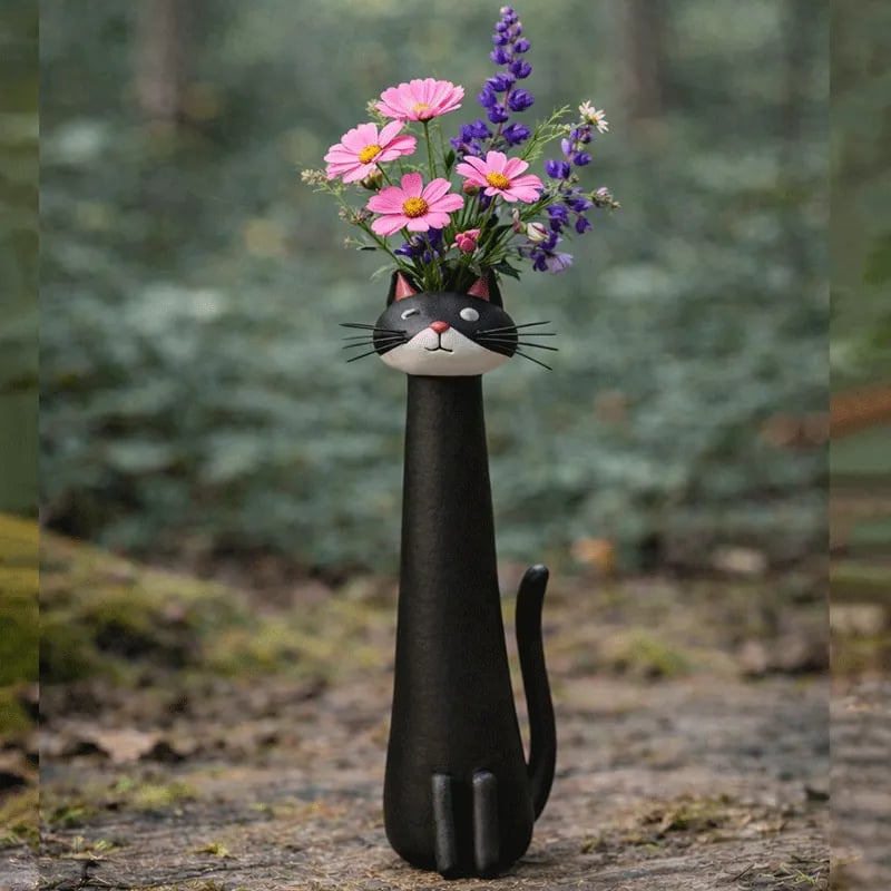 😻 Ręcznie robiony ceramiczny wazon z kotem – Unikalny, oryginalny design – Wazon dekoracyjny dla miłośników kotów
