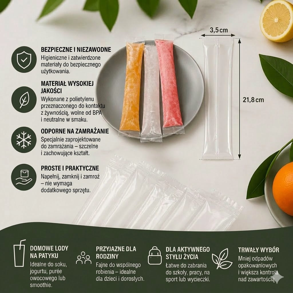 DIY Woreczki na Lody (100 szt.) - Jednorazowe Foremki do Lodów